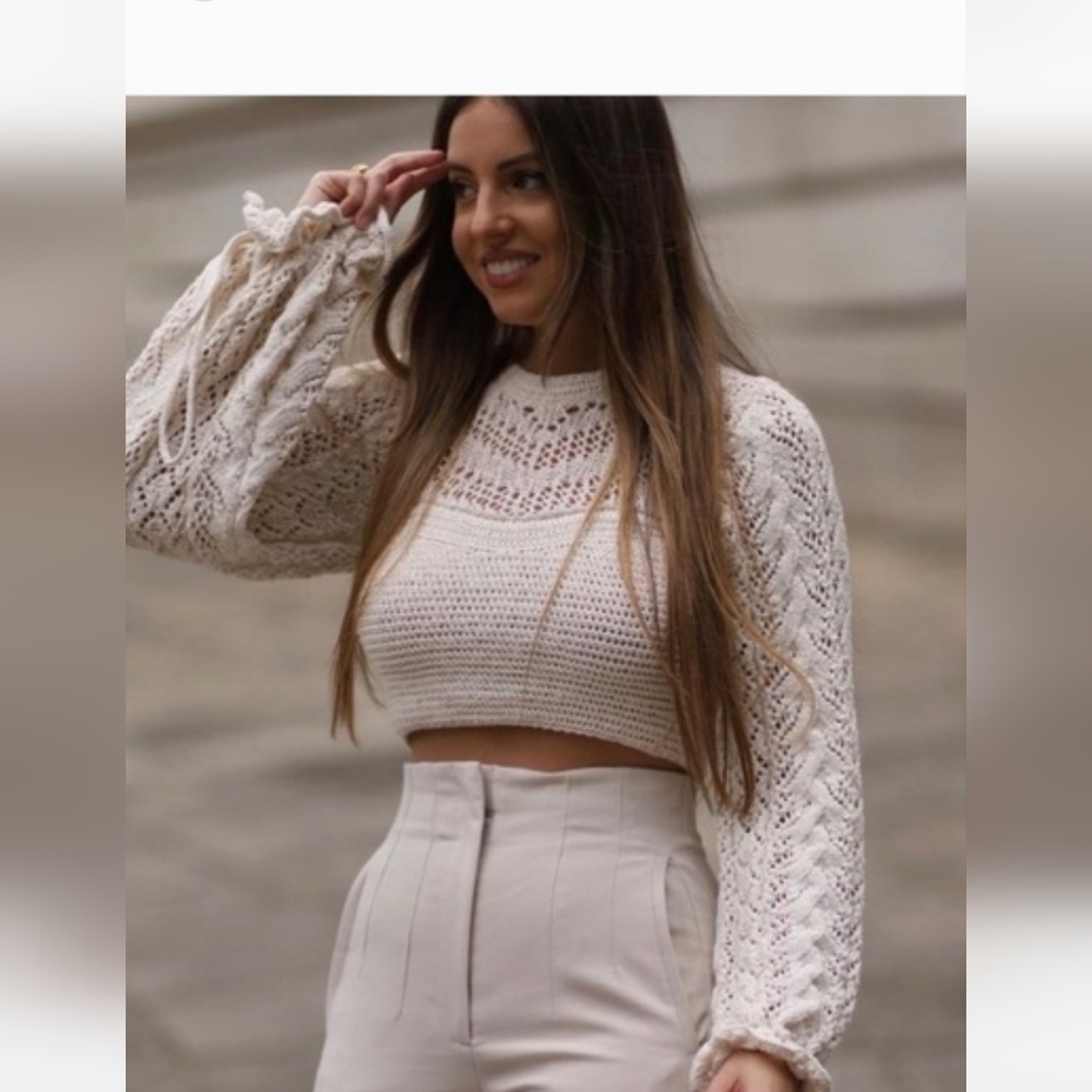 Zara Small Pointelle Crochet Boho Festival Top Swearer